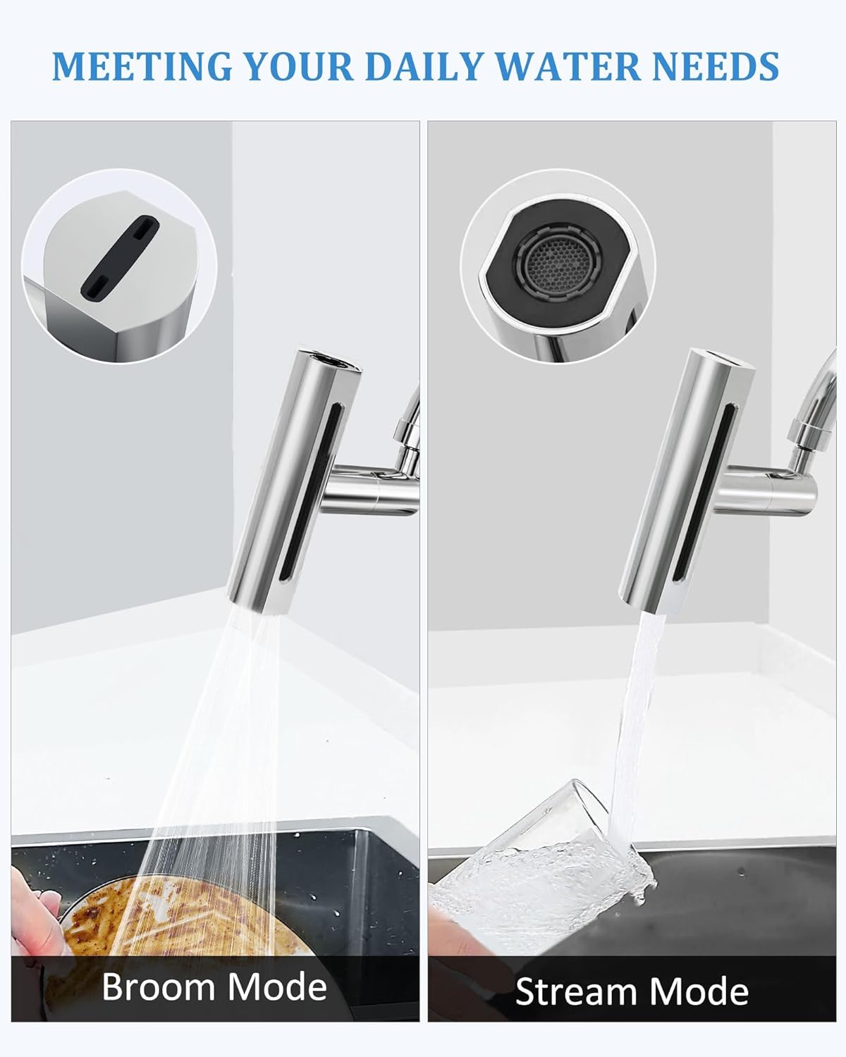 4 in 1 Waterfall Kitchen Faucet Sink Attachment,Anti-Splash Kitchen Faucet Head Replacement,Faucet Sprayer for Washing Vegetable Fruit