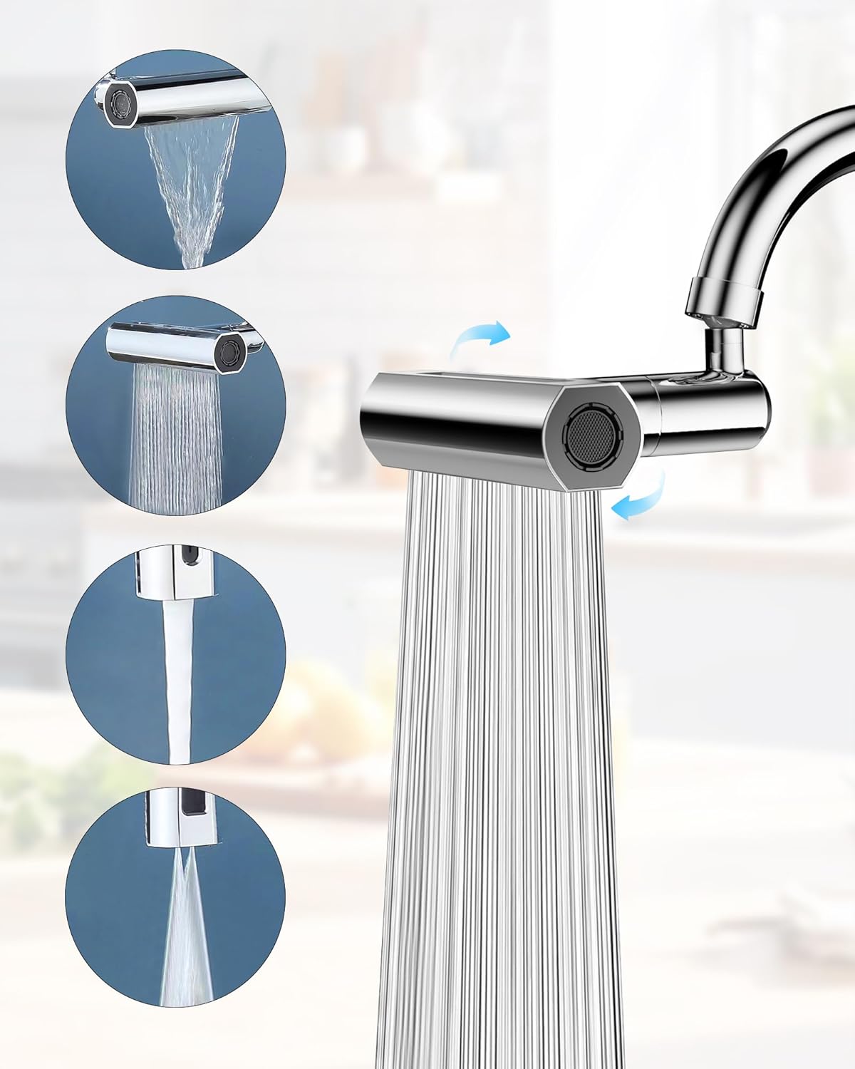 4 in 1 Waterfall Kitchen Faucet Sink Attachment,Anti-Splash Kitchen Faucet Head Replacement,Faucet Sprayer for Washing Vegetable Fruit