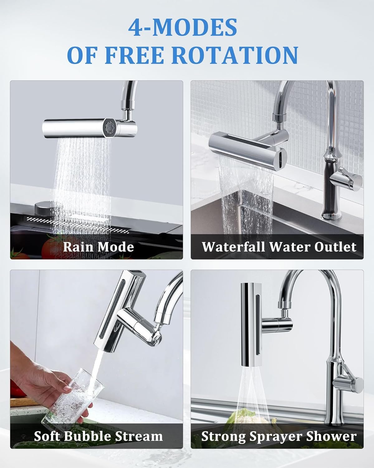 4 in 1 Waterfall Kitchen Faucet Sink Attachment,Anti-Splash Kitchen Faucet Head Replacement,Faucet Sprayer for Washing Vegetable Fruit