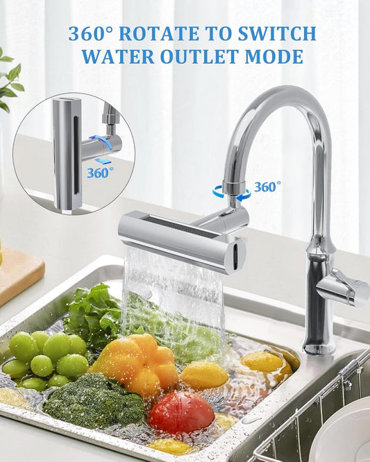 4 in 1 Waterfall Kitchen Faucet Sink Attachment,Anti-Splash Kitchen Faucet Head Replacement,Faucet Sprayer for Washing Vegetable Fruit